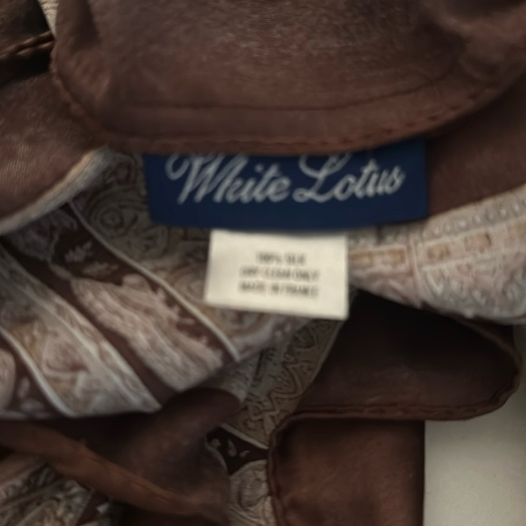 White Lotus Brown printed  Italian Silk halter dress - one size - Picture 9 of 9